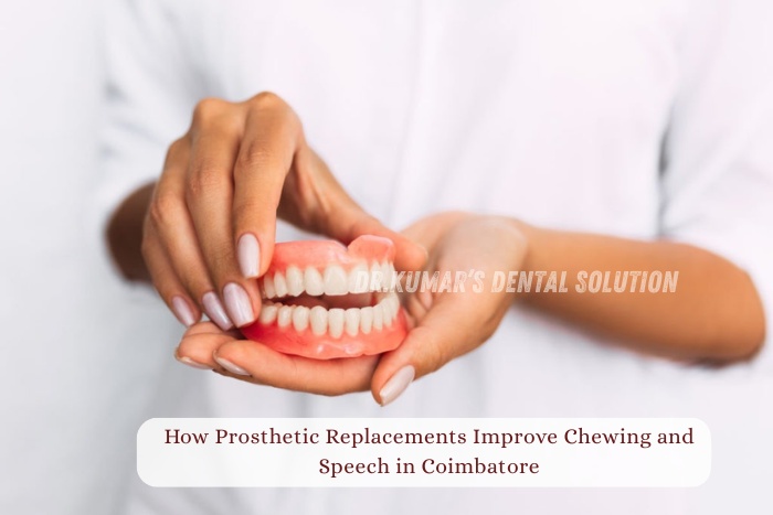 Prosthetic dental dentures used to restore chewing and speech at Nataraj Dentistry in Coimbatore